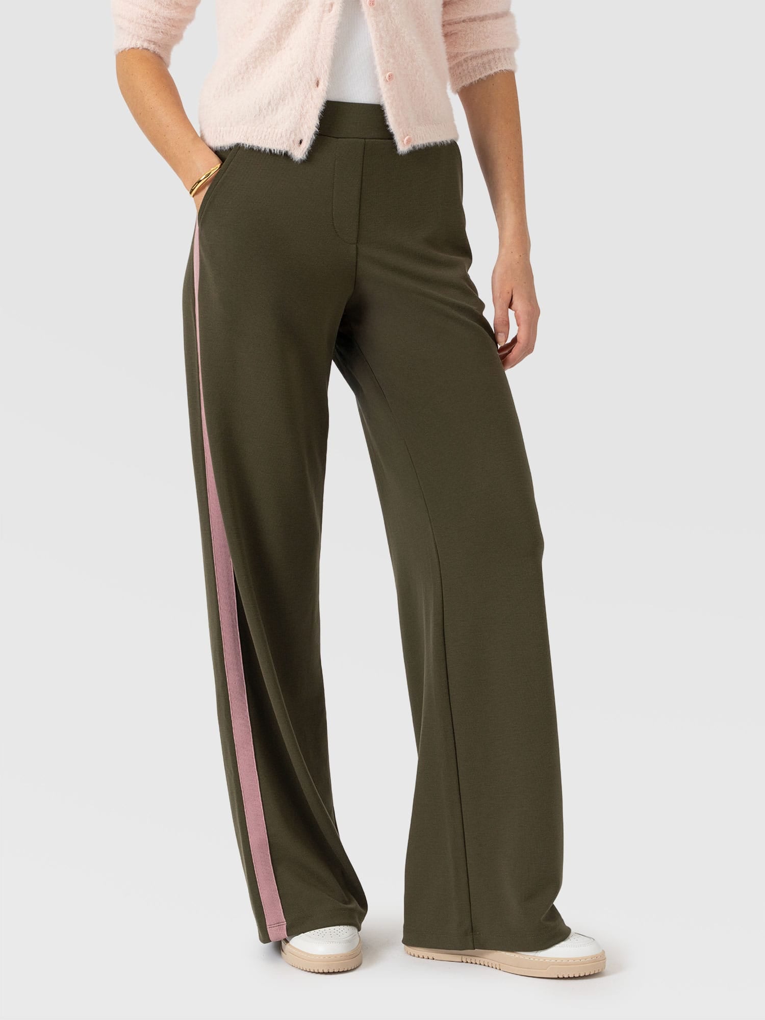 Hoxton Straight Leg Pant - Khaki - Pink Stripe - Women's Pants | Saint and Sofia® USA