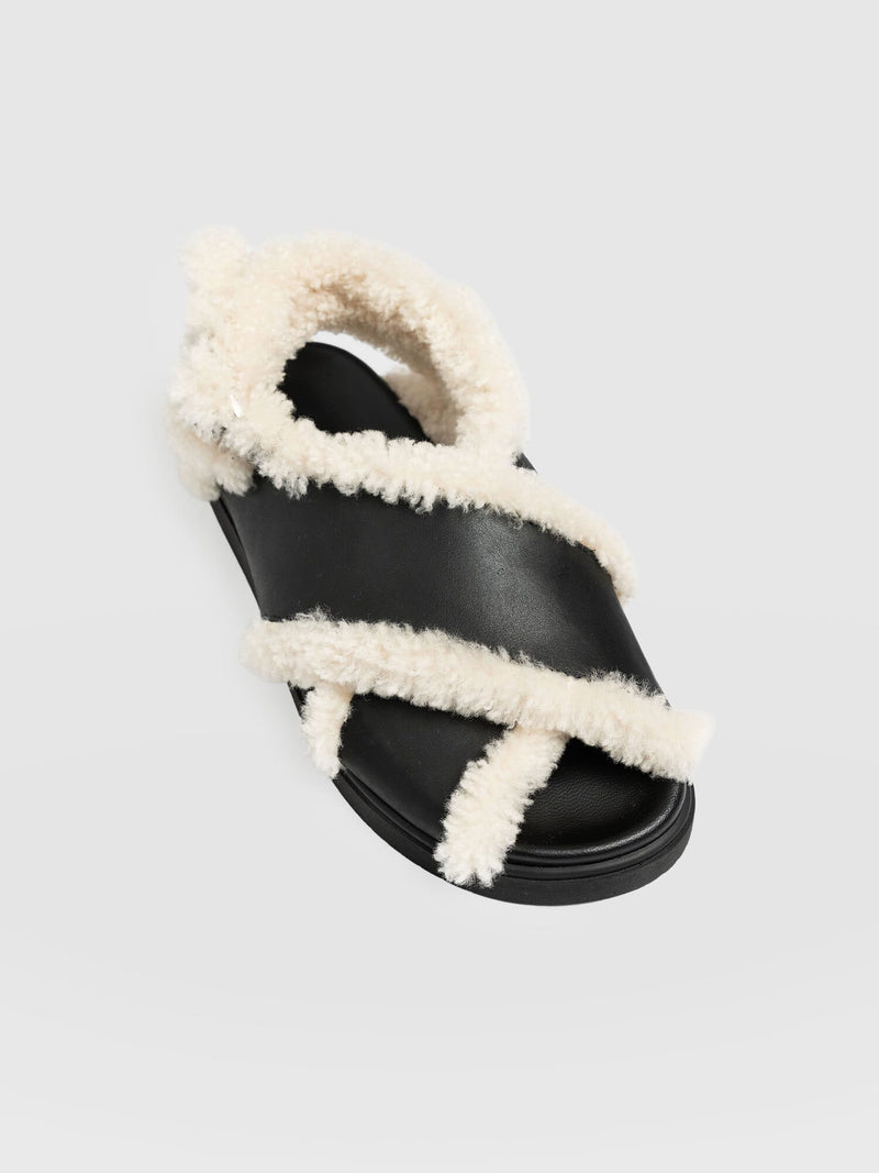 Isla Shearling Sandal Black - Women's Sandals | Saint + Sofia® USA