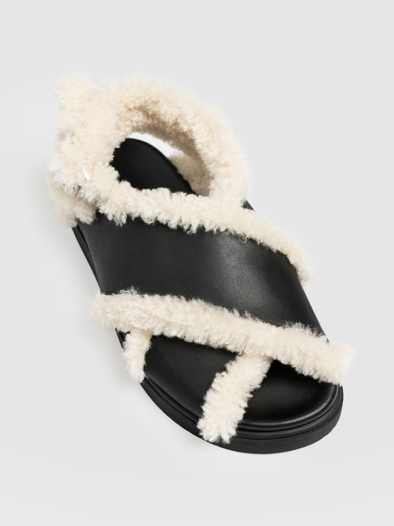 Isla Shearling Sandal Black - Women's Sandals | Saint + Sofia® USA