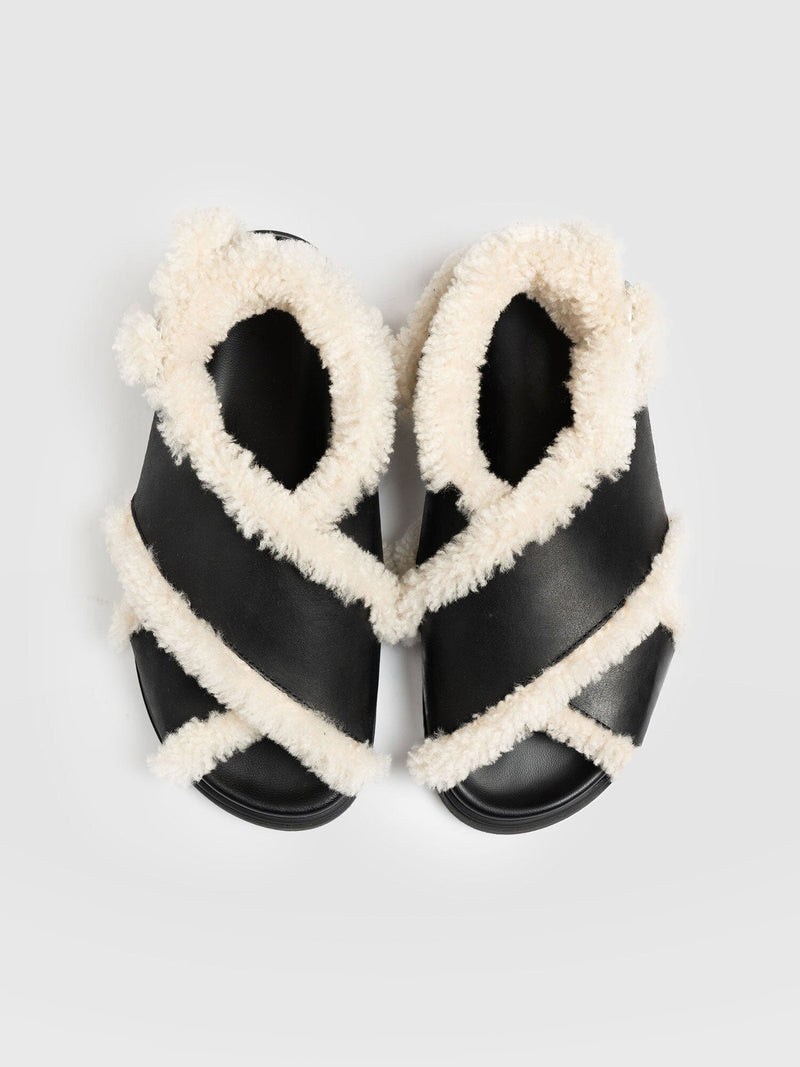 Isla Shearling Sandal Black - Women's Sandals | Saint + Sofia® USA