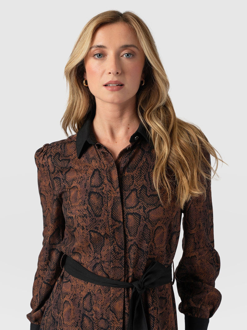 Jacqueline Shirt Dress Brown Snake - Women's Dresses | Saint + Sofia® US