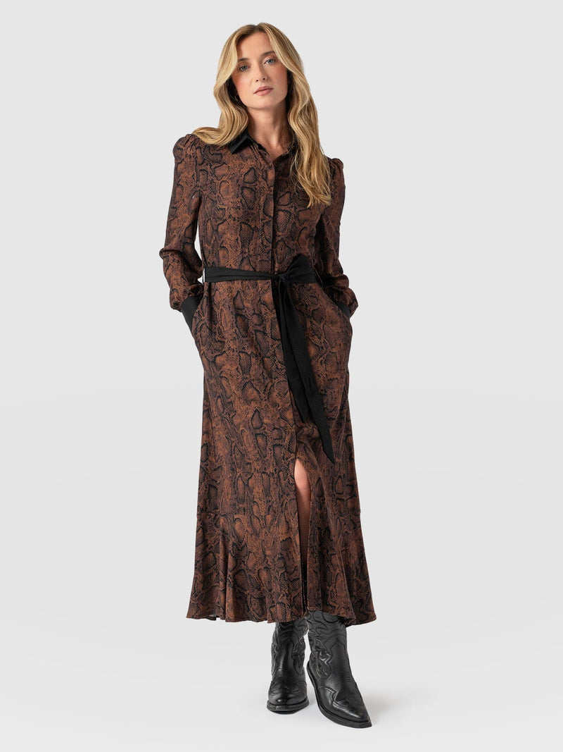 Jacqueline Shirt Dress Brown Snake - Women's Dresses | Saint + Sofia® US