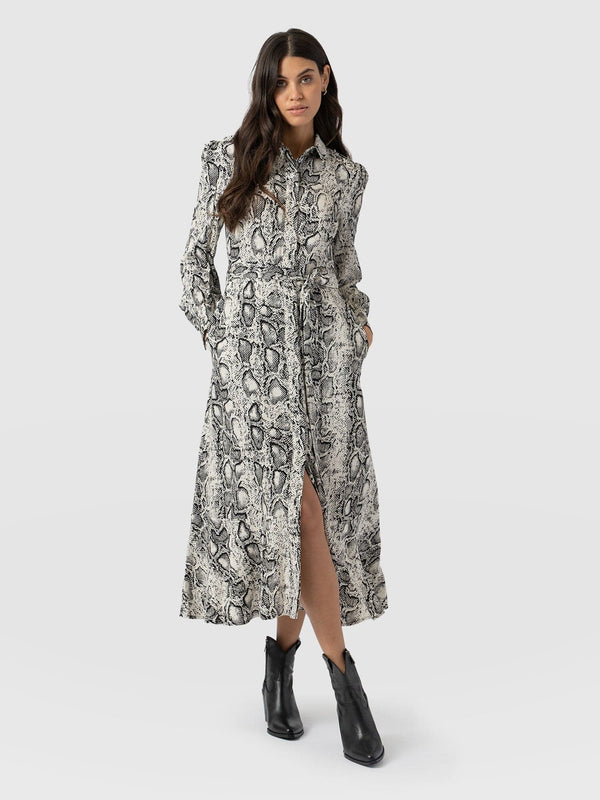 Jacqueline Shirt Dress - Cream Snake