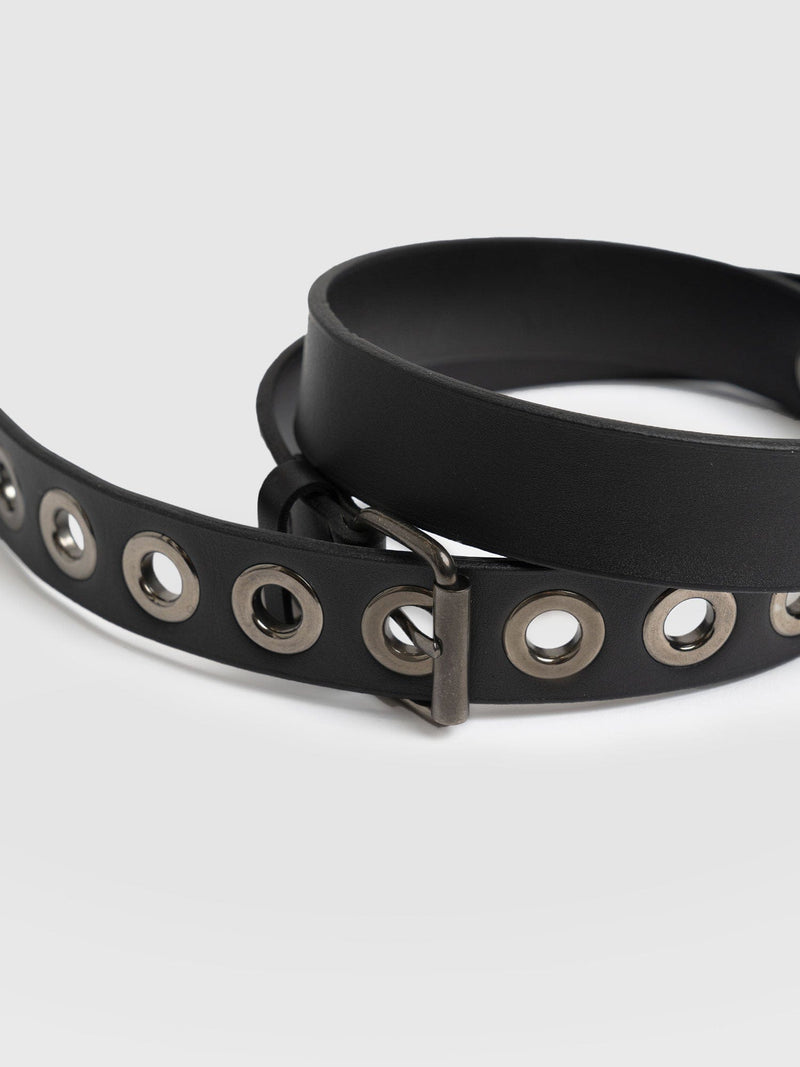 Jagger Eyelet Belt Black - Leather Belts | Saint + Sofia® USA