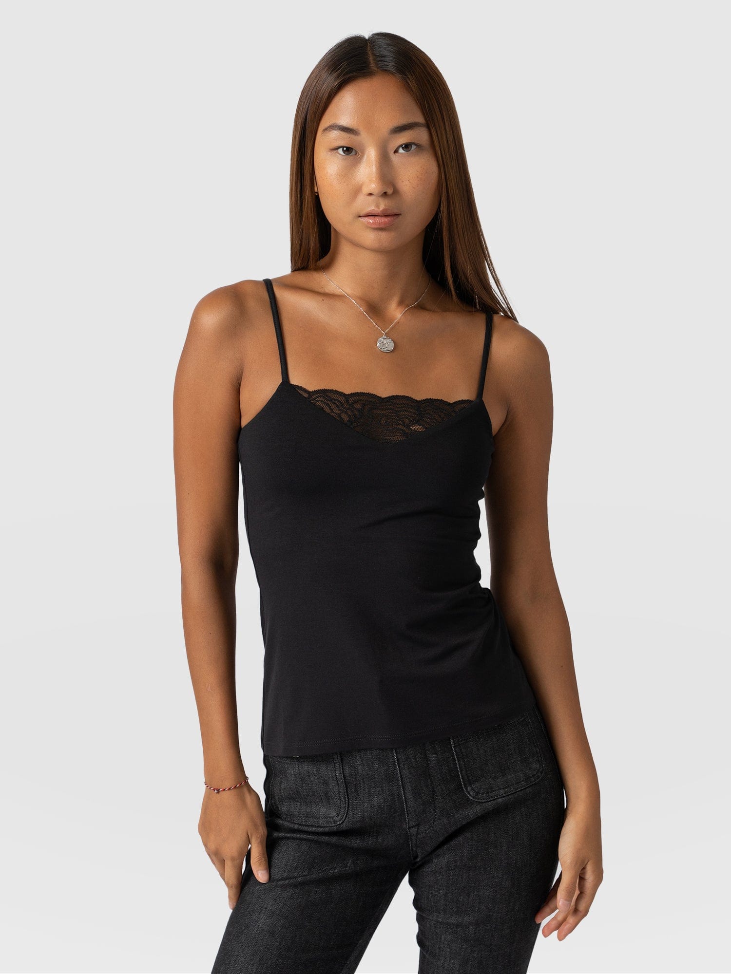 Jersey Lace Cami Black - Women's Camis | Saint + Sofia® USA