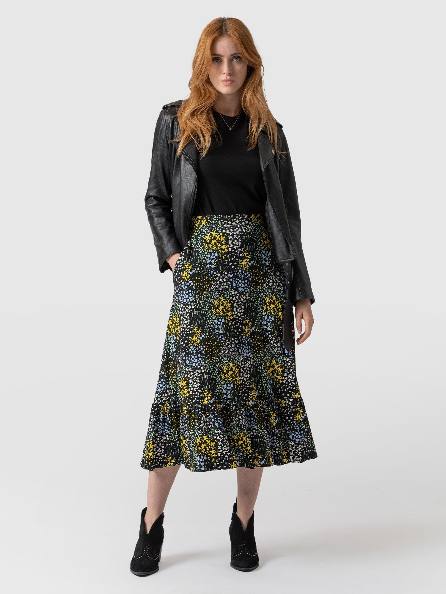 Jersey Riley Skirt Blue Ditsy Floral - Women's Skirts | Saint + Sofia® USA