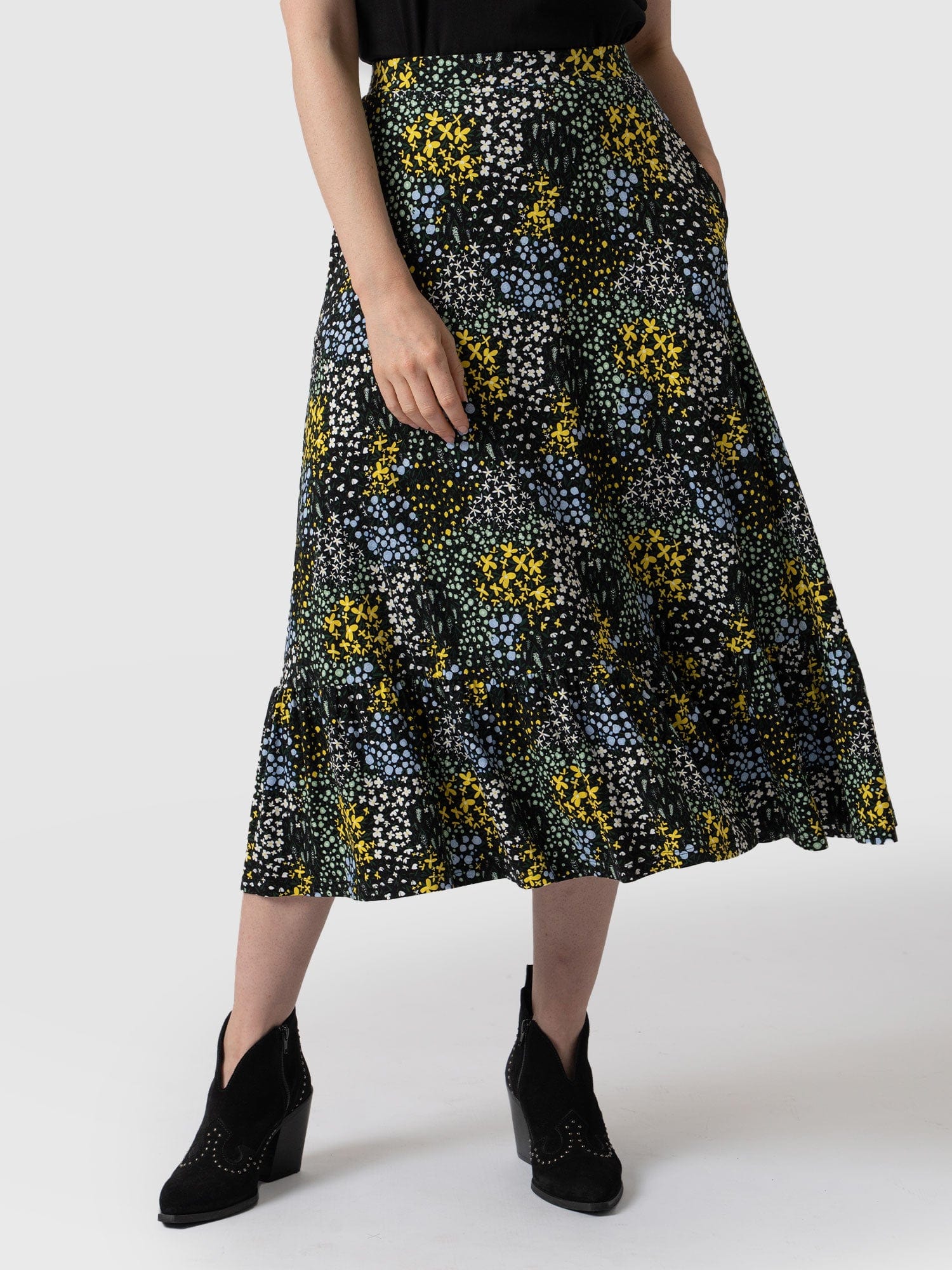 Jersey Riley Skirt Blue Ditsy Floral - Women's Skirts | Saint + Sofia® USA