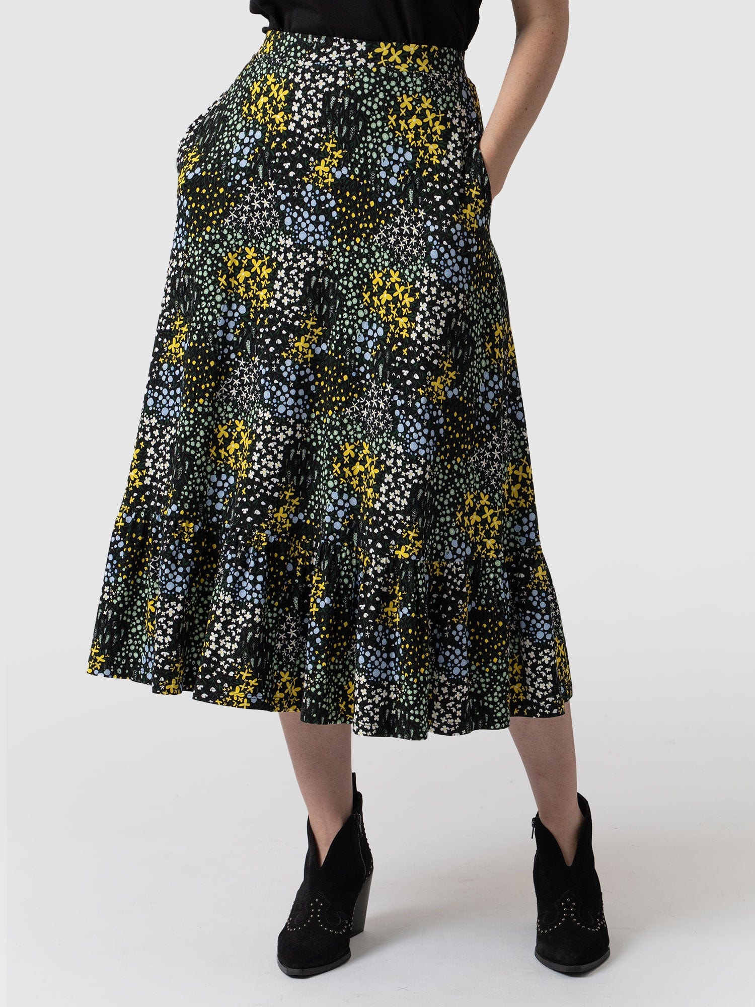 Jersey Riley Skirt Blue Ditsy Floral - Women's Skirts | Saint + Sofia® USA