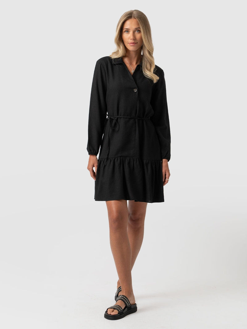 Jersey Ruffle Dress Black Sleeves - Women's Dresses | Saint + Sofia® USA