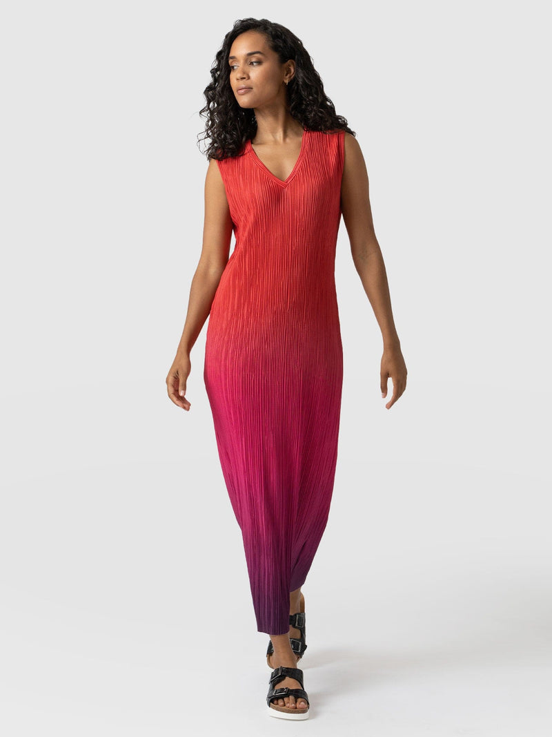 Jolie Sleeveless Plisse Dress Red/Pink Ombre - Women's Dresses | Saint + Sofia® USA
