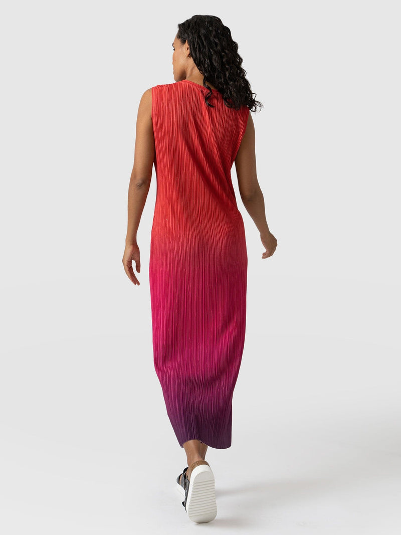Jolie Sleeveless Plisse Dress Red/Pink Ombre - Women's Dresses | Saint + Sofia® USA
