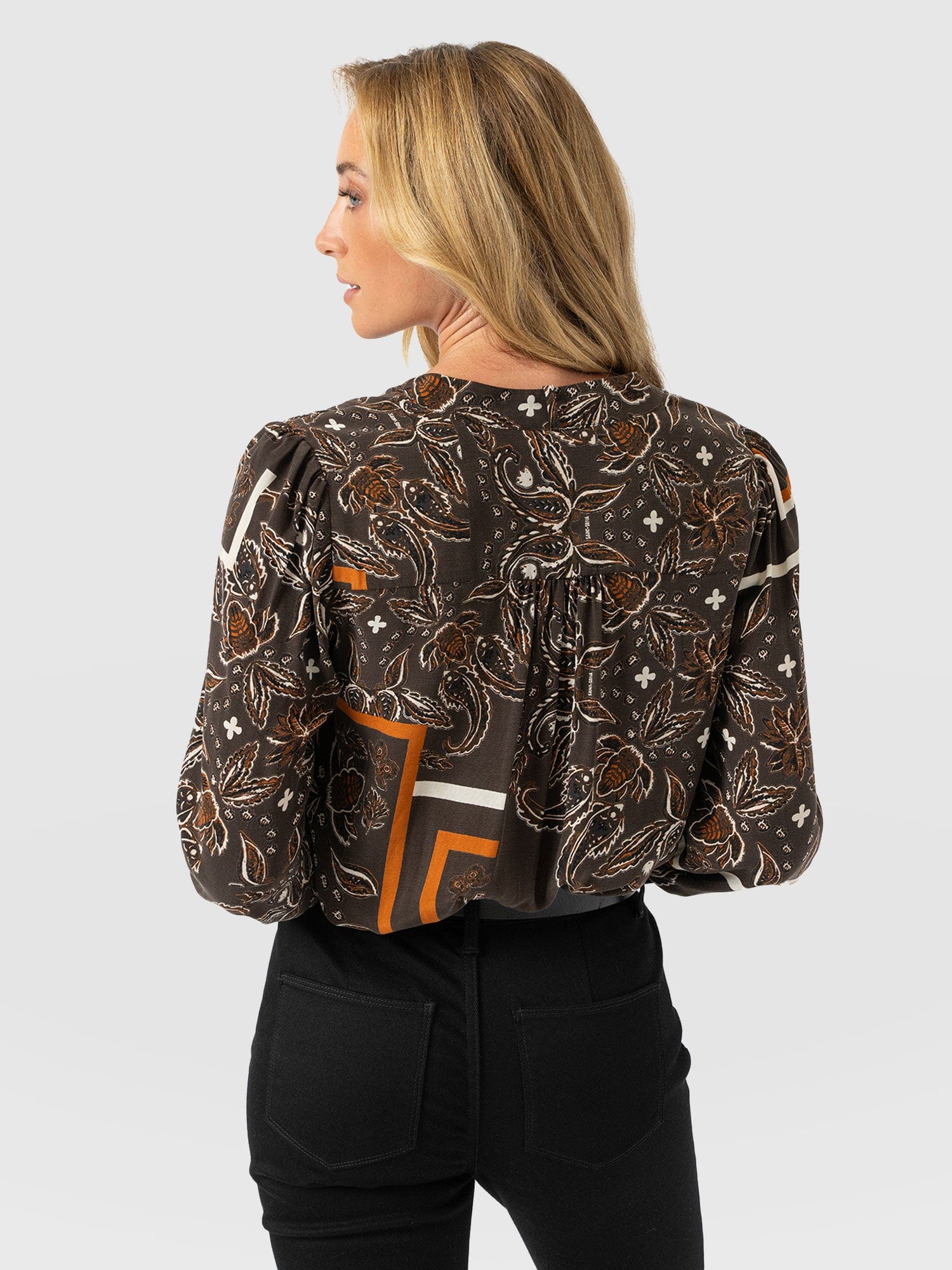 Joselyn V Neck Blouse - Brown Paisley - Women's Blouses | Saint + Sofia? USA