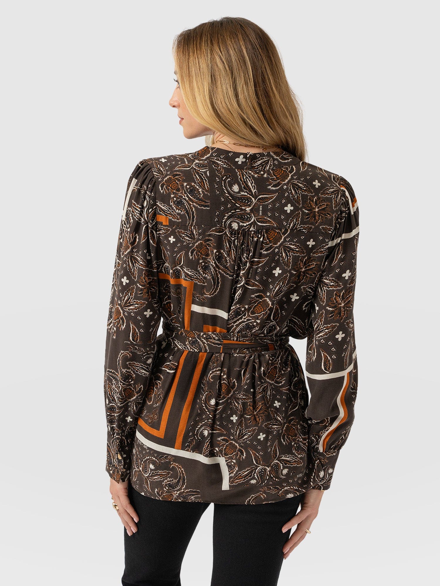 Joselyn V Neck Blouse - Brown Paisley - Women's Blouses | Saint + Sofia? USA