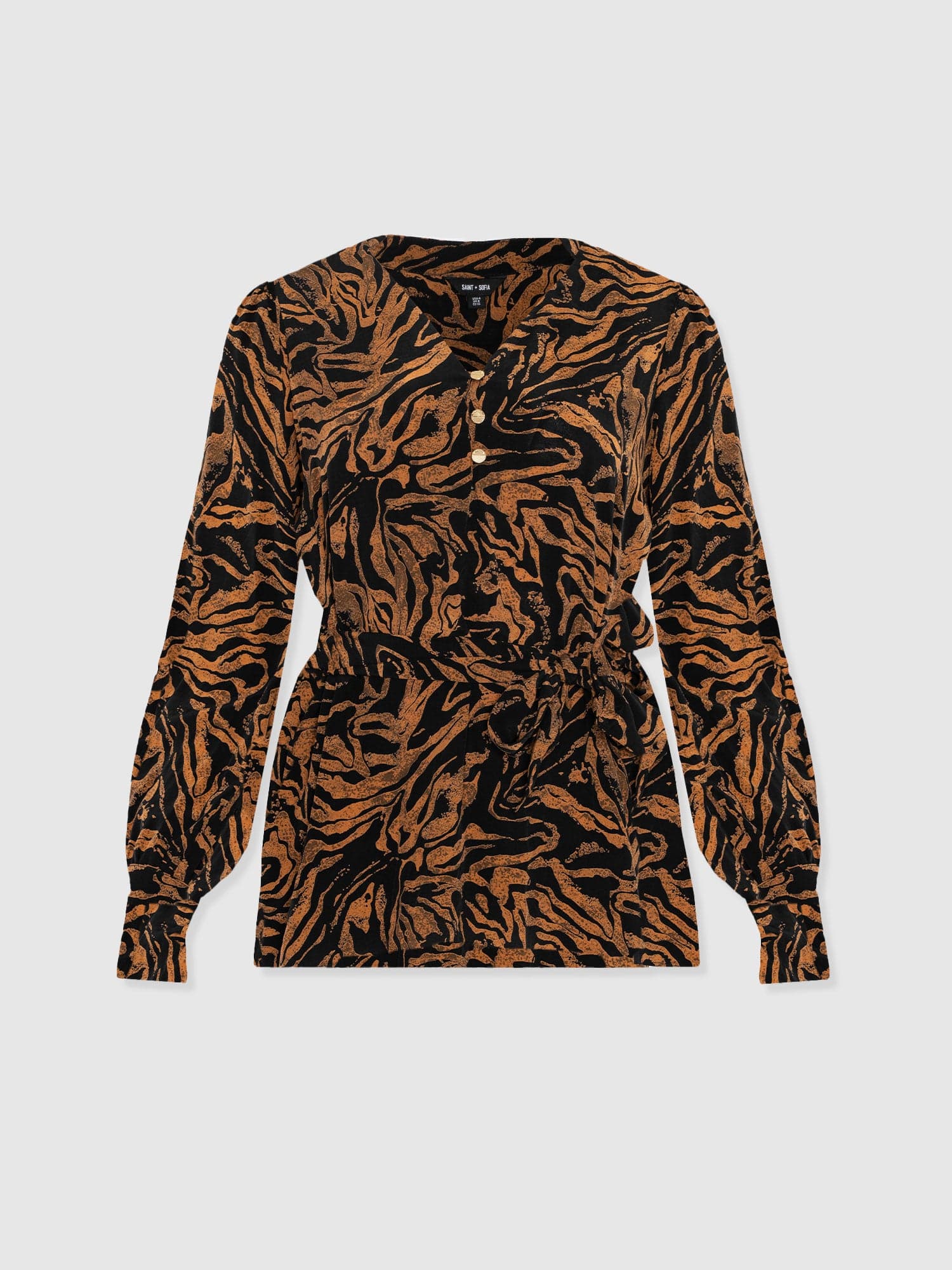 Joselyn V Neck Blouse - Brown Zebra - Women's Blouses | Saint + Sofia® USA