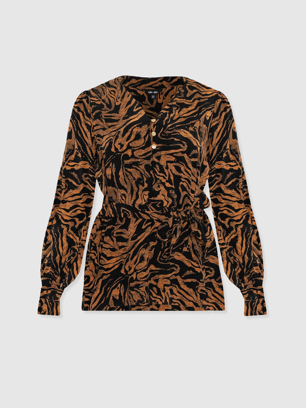 Joselyn V Neck Blouse - Brown Zebra - Women's Blouses | Saint + Sofia® USA