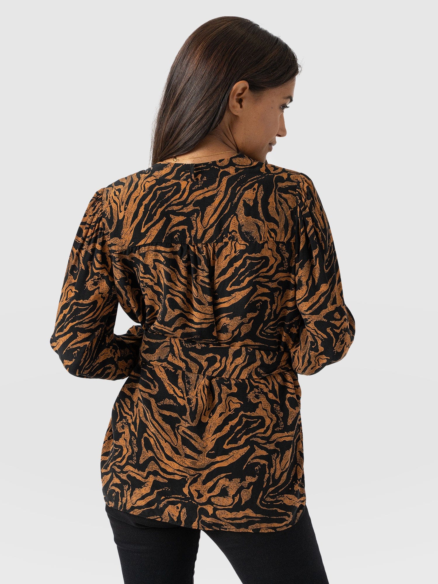 Joselyn V Neck Blouse - Brown Zebra - Women's Blouses | Saint + Sofia® USA
