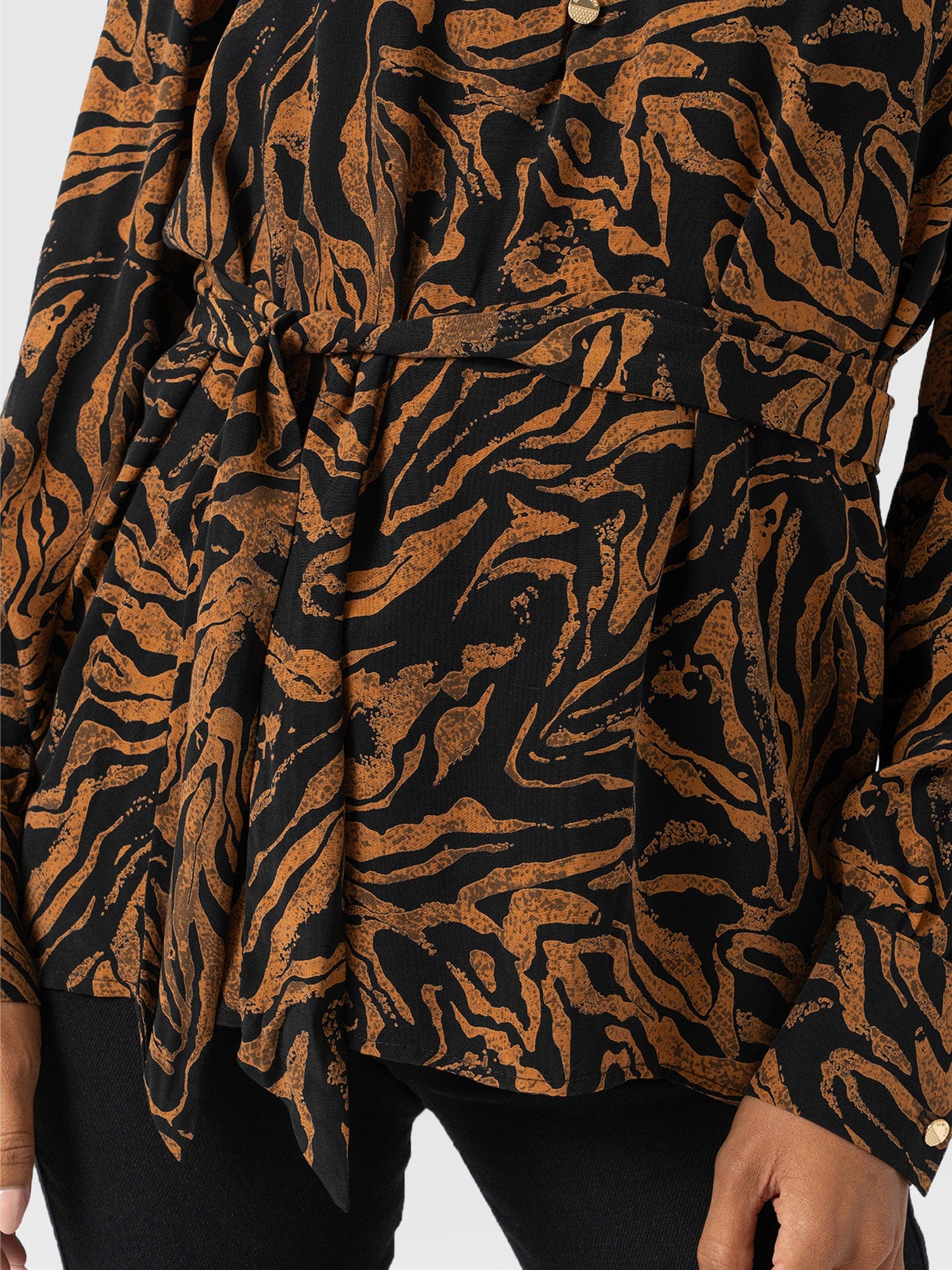 Joselyn V Neck Blouse - Brown Zebra - Women's Blouses | Saint + Sofia® USA