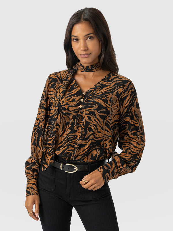 Joselyn V Neck Blouse - Brown Zebra - Women's Blouses | Saint + Sofia® USA