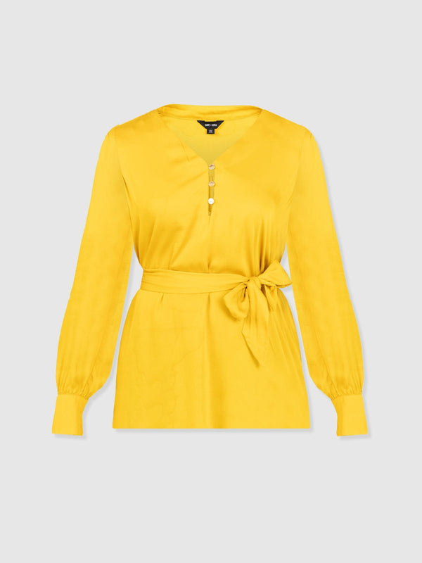 Joselyn V Neck Blouse - Golden Yellow - Women's Blouses | Saint + Sofia® USA