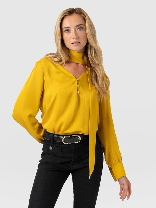 Joselyn V Neck Blouse - Golden Yellow - Women's Blouses | Saint + Sofia® USA