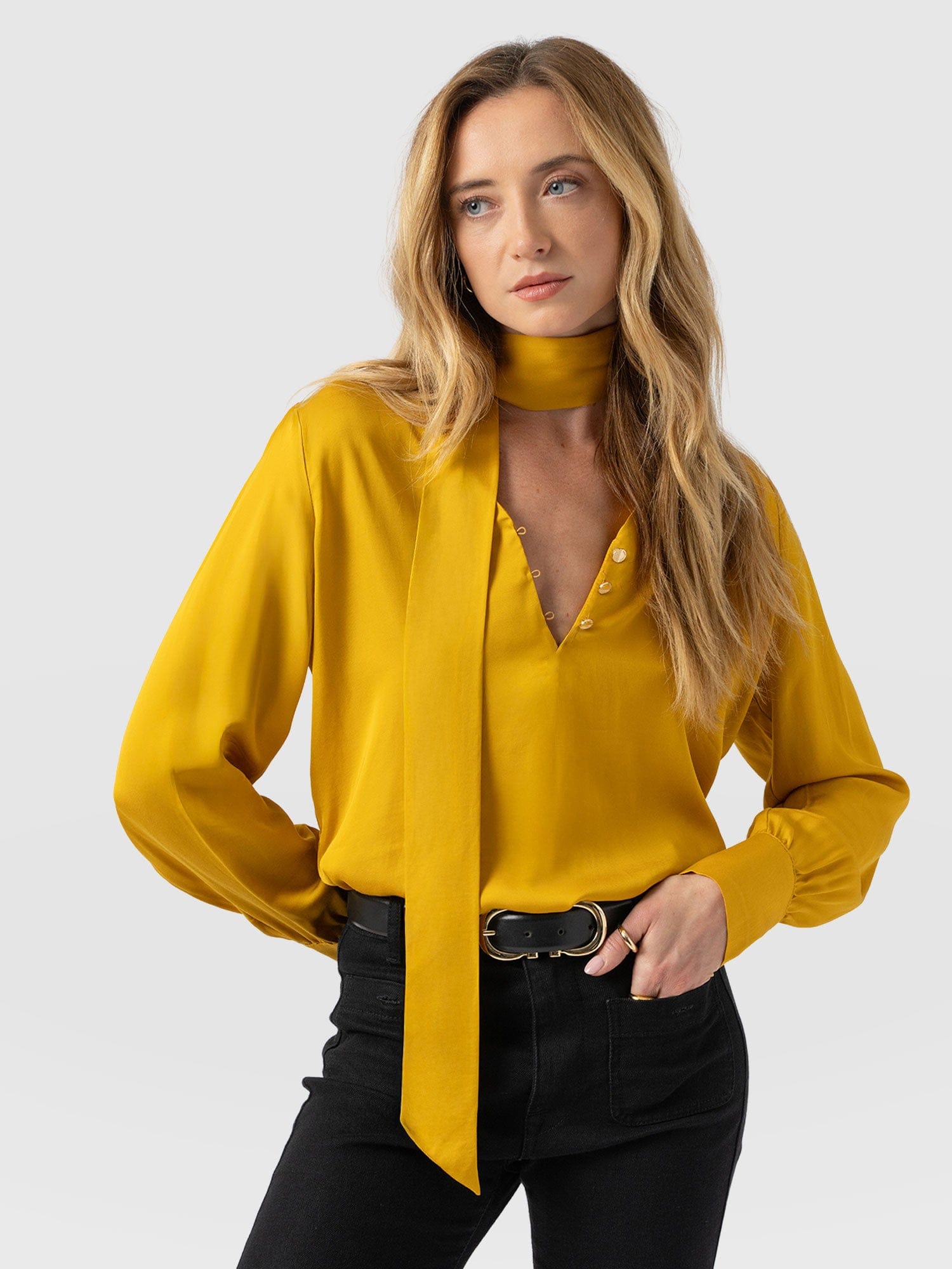 Joselyn V Neck Blouse - Golden Yellow - Women's Blouses | Saint + Sofia® USA