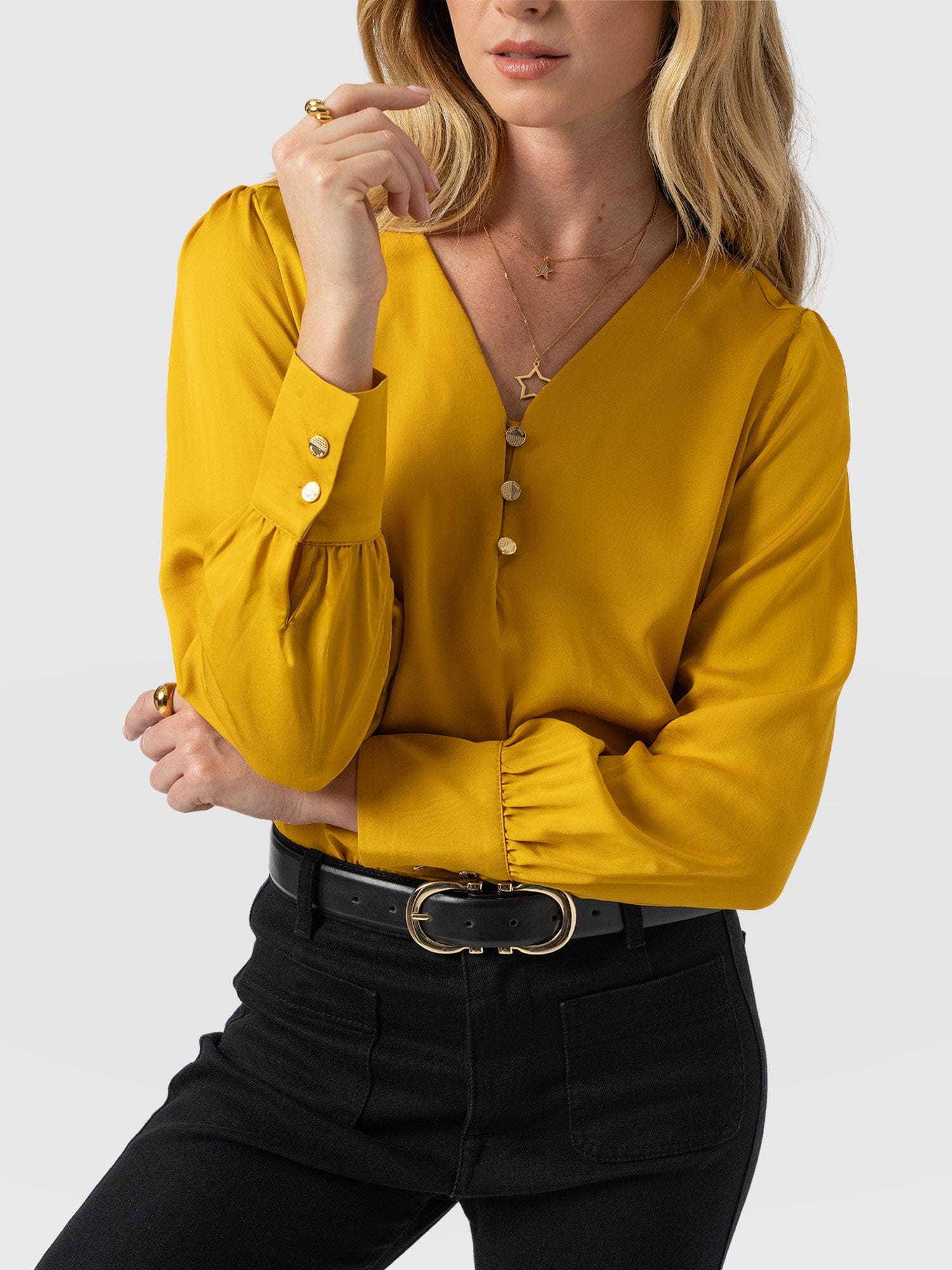Joselyn V Neck Blouse - Golden Yellow - Women's Blouses | Saint + Sofia® USA