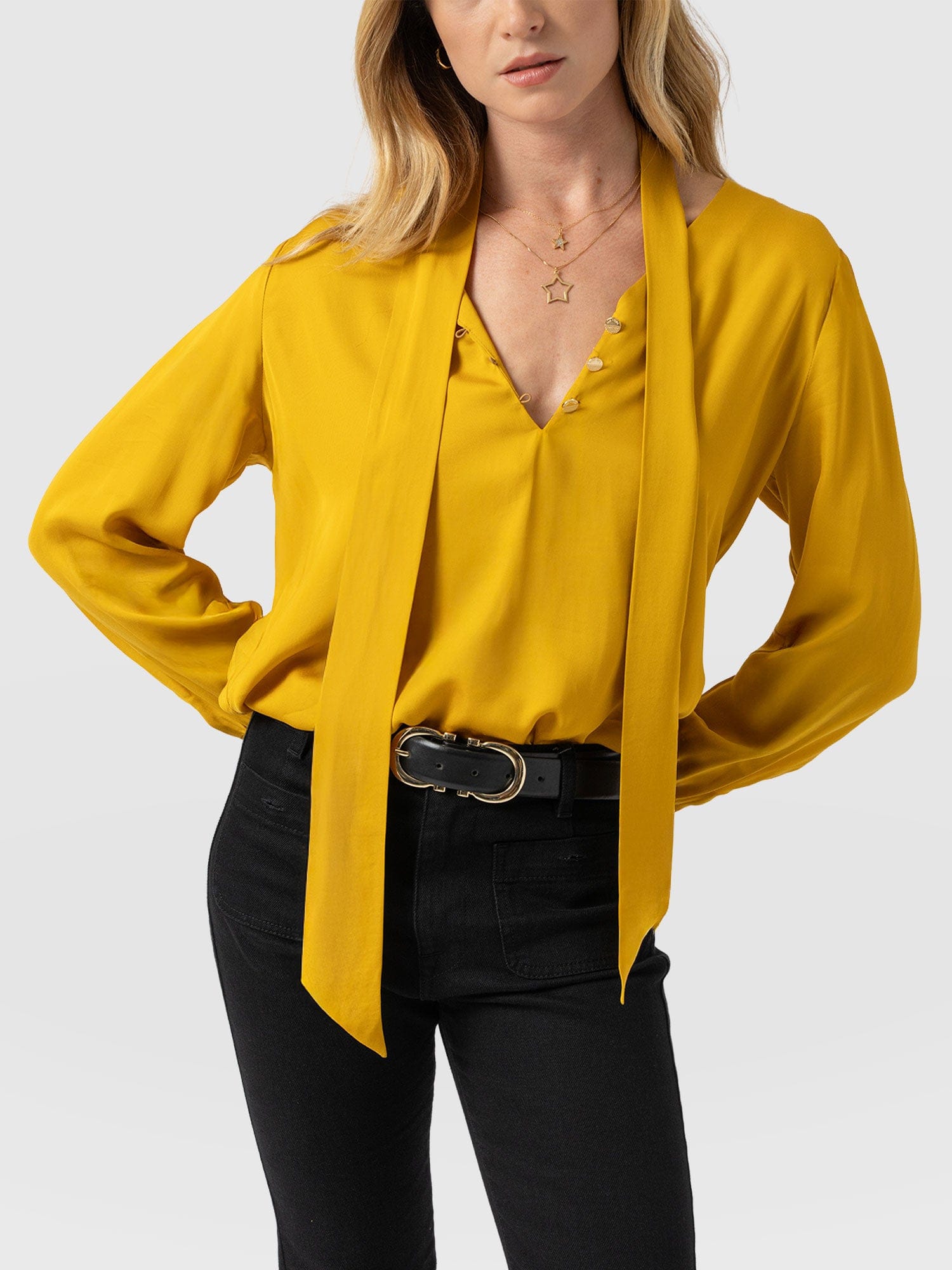 Joselyn V Neck Blouse - Golden Yellow - Women's Blouses | Saint + Sofia® USA