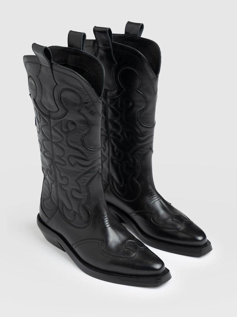Kansas Western Boot Black - Women's Leather Boots | Saint + Sofia® USA