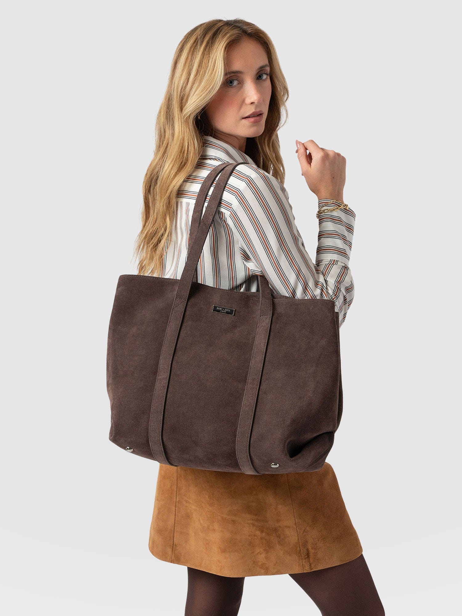 Kara Shopper Bag Brown Suede - Women's Bags | Saint + Sofia® US