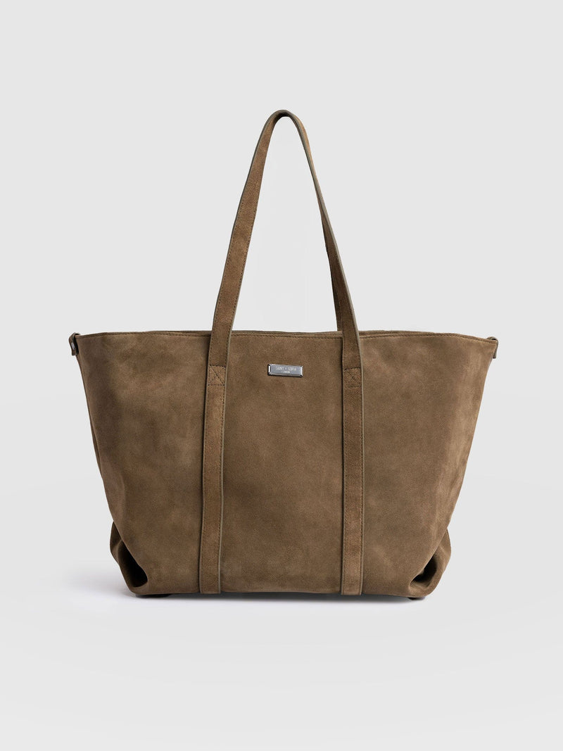 Kara Shopper Bag Khaki Suede - Women's Bags | Saint + Sofia® US