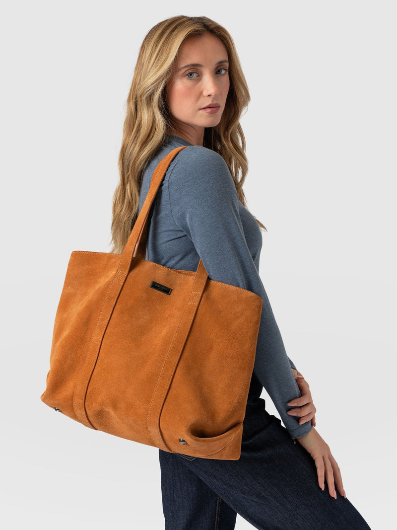 Kara Shopper Bag Tan Suede - Women's Bags | Saint + Sofia® US