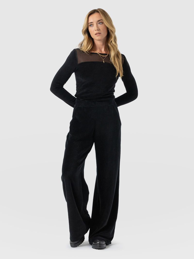 Keller Wide Leg Pant - Black Velvet - Women's Pants | Saint + Sofia® USA