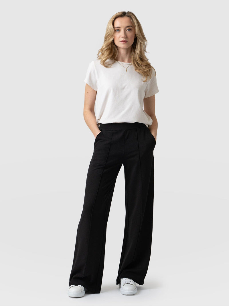 Soft Pants for Women Elastic Waist Band Trousers High Waist Straight Wide  Leg Korean Style Design M Black 