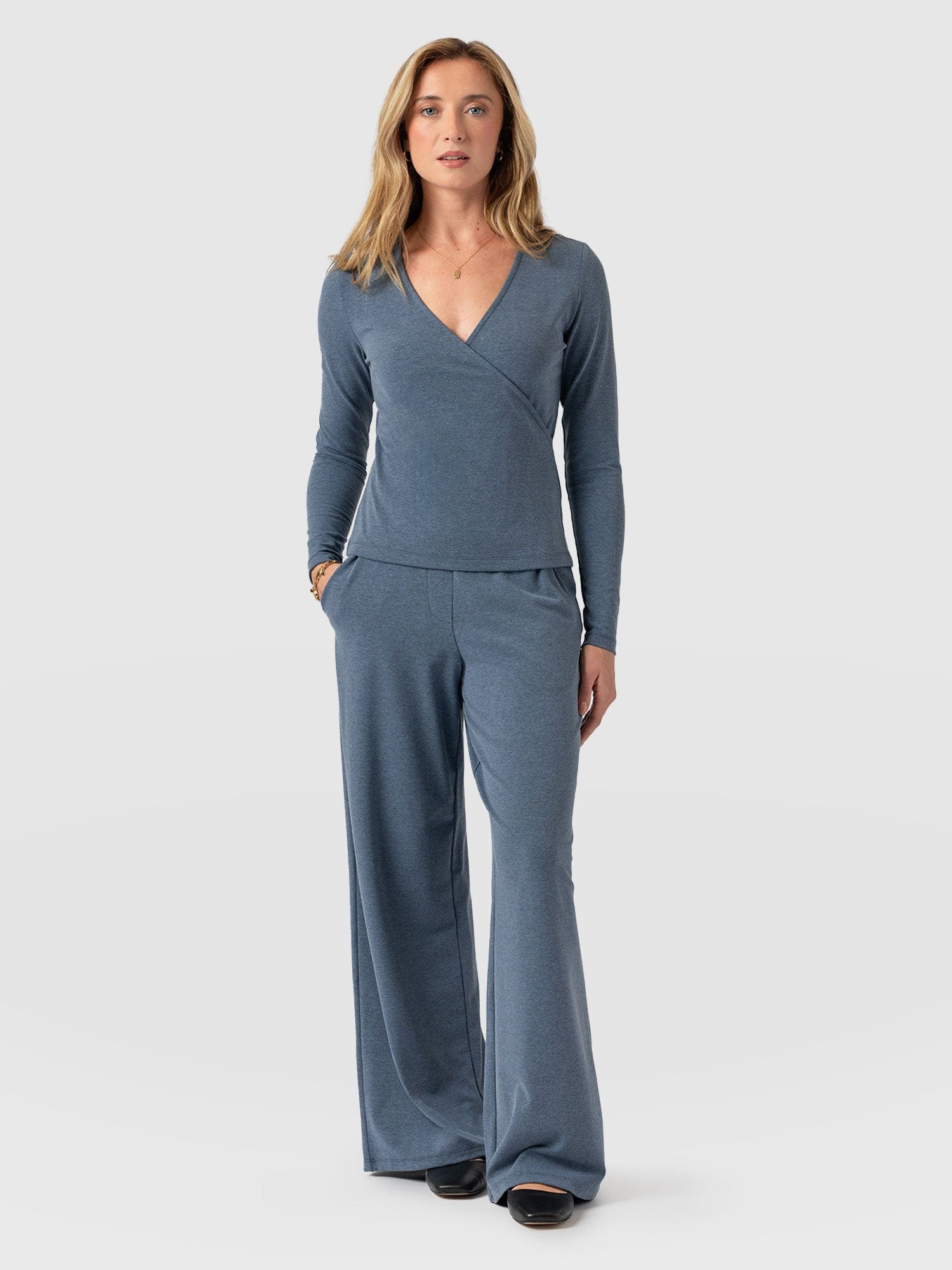 Keller Wide Leg Pant - Blue Melange