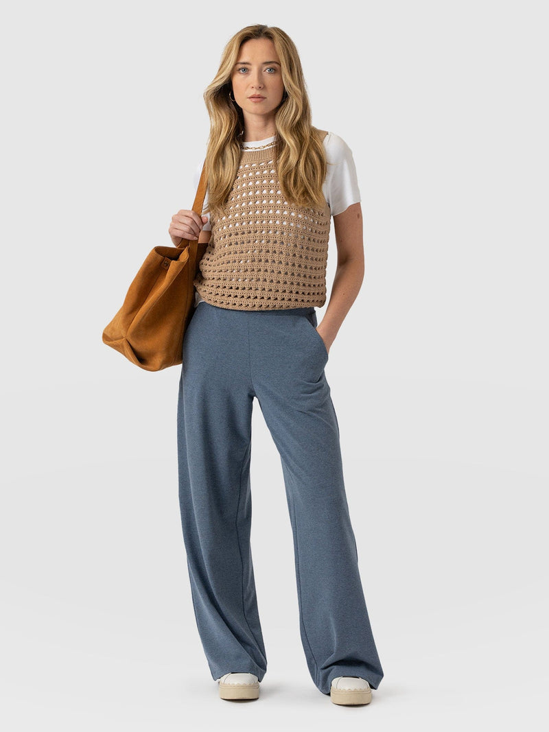 Keller Wide Leg Pant Blue Melange - Women's Trousers | Saint + Sofia® US