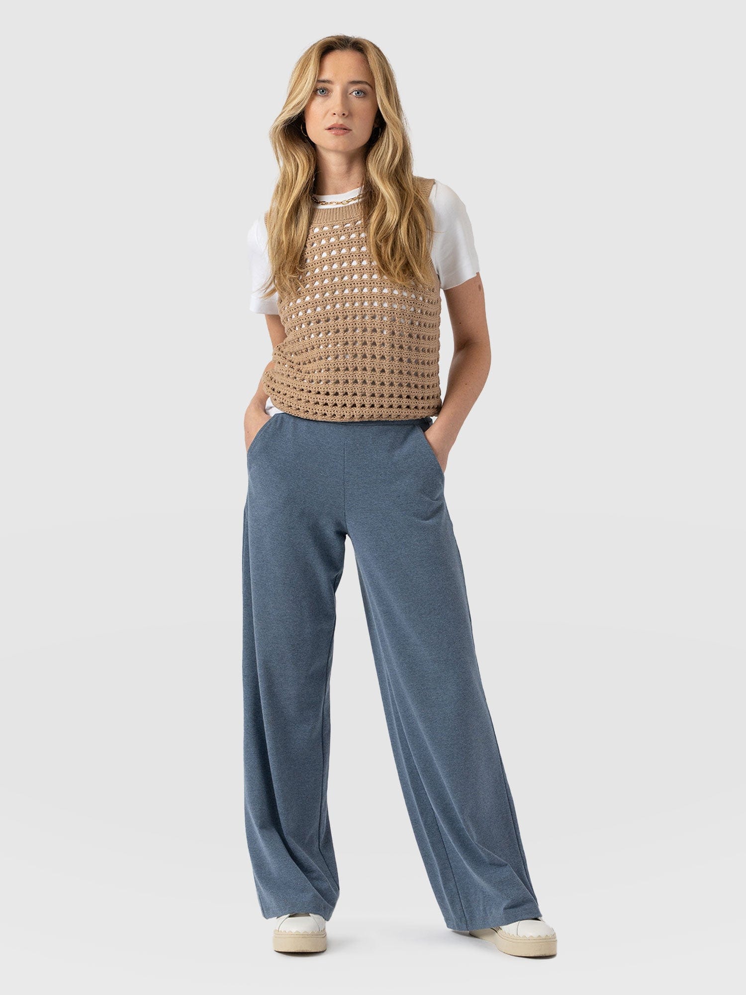 Keller Wide Leg Pant Blue Melange - Women's Trousers | Saint + Sofia® US