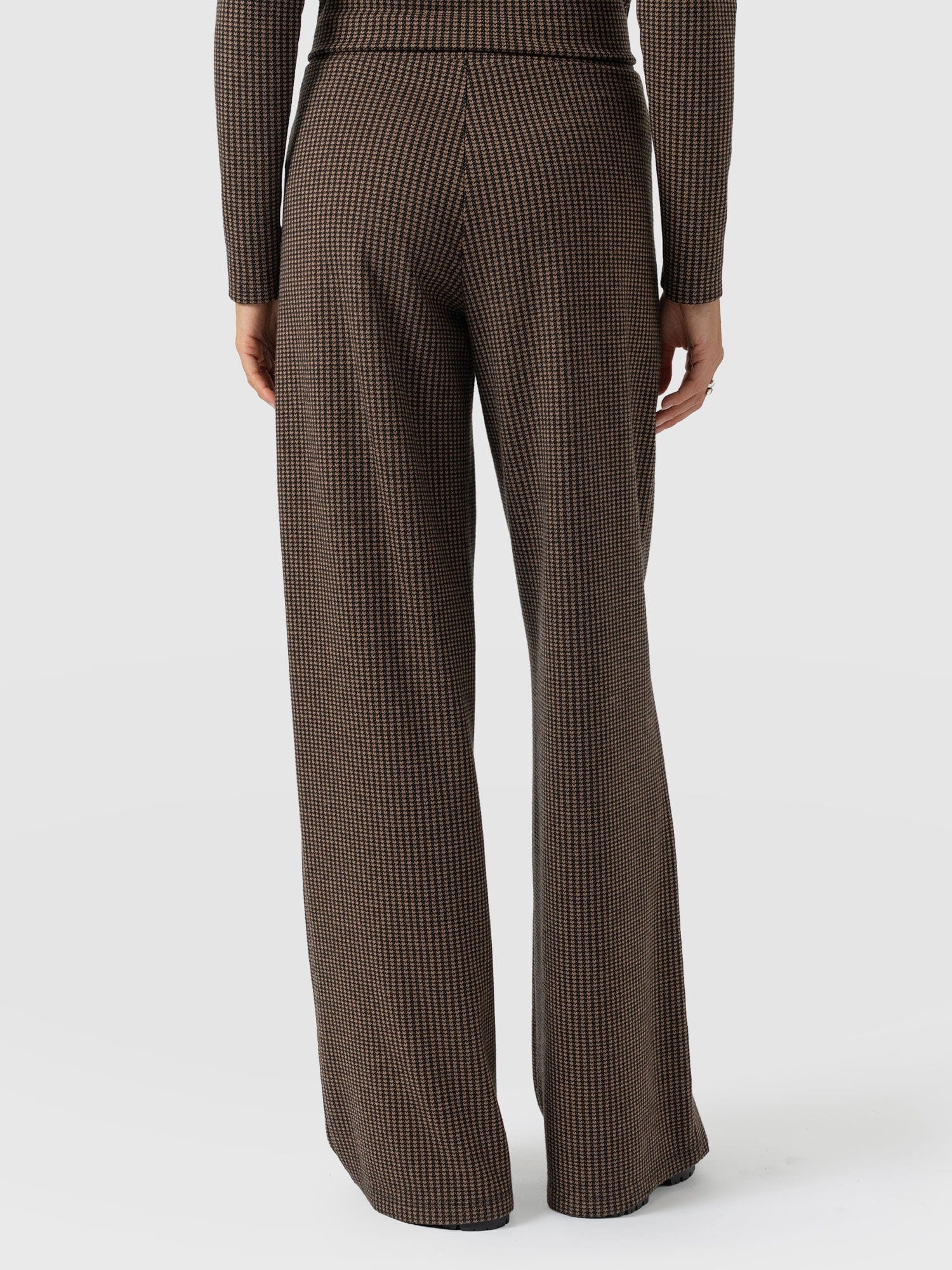 Keller Wide Leg Pant - Brown Mini Houndstooth - Women's Pants | Saint + Sofia® USA