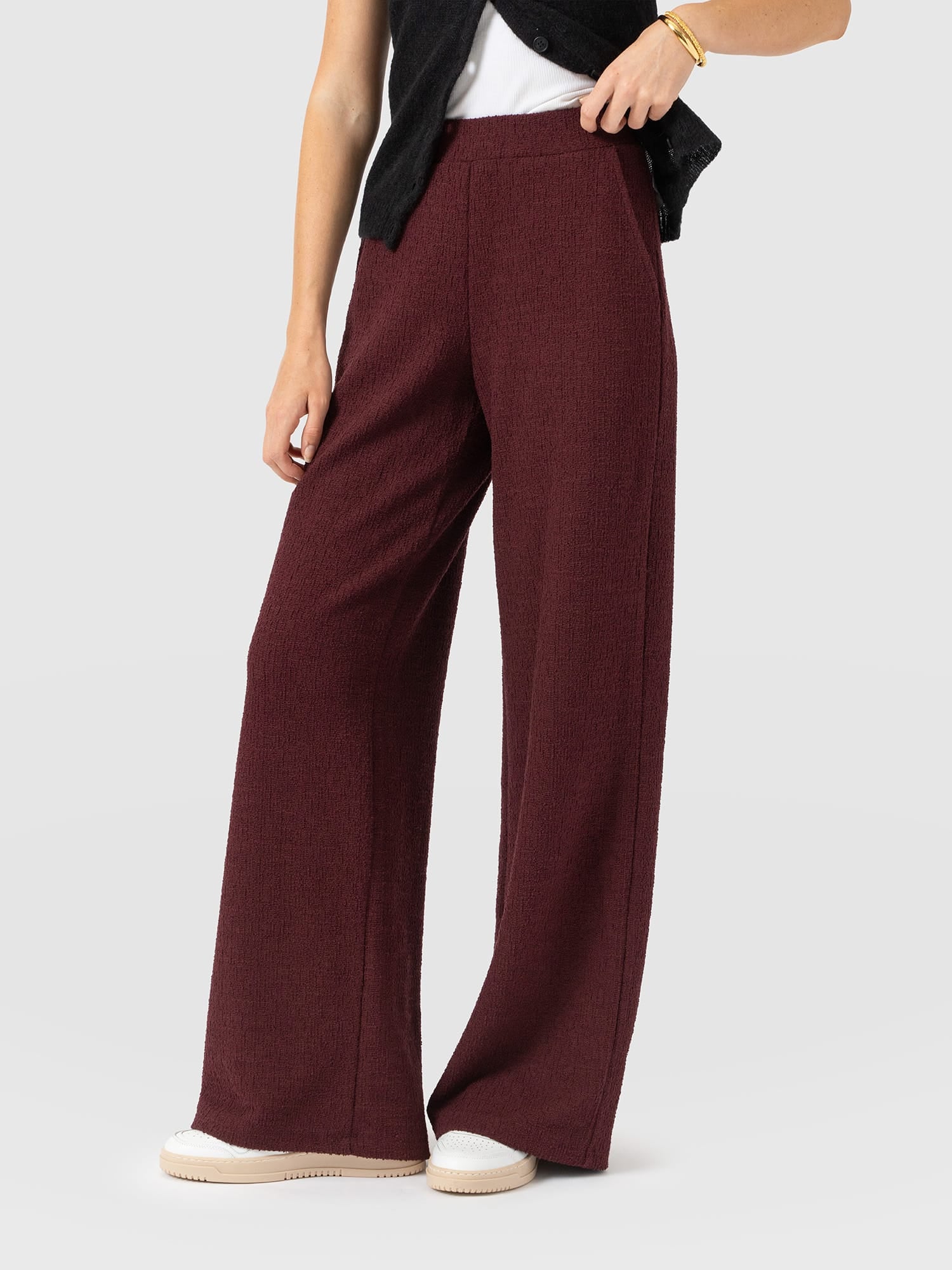 Keller Wide Leg Pant - Burgundy Boucle - Women's Pants | Saint and Sofia® USA