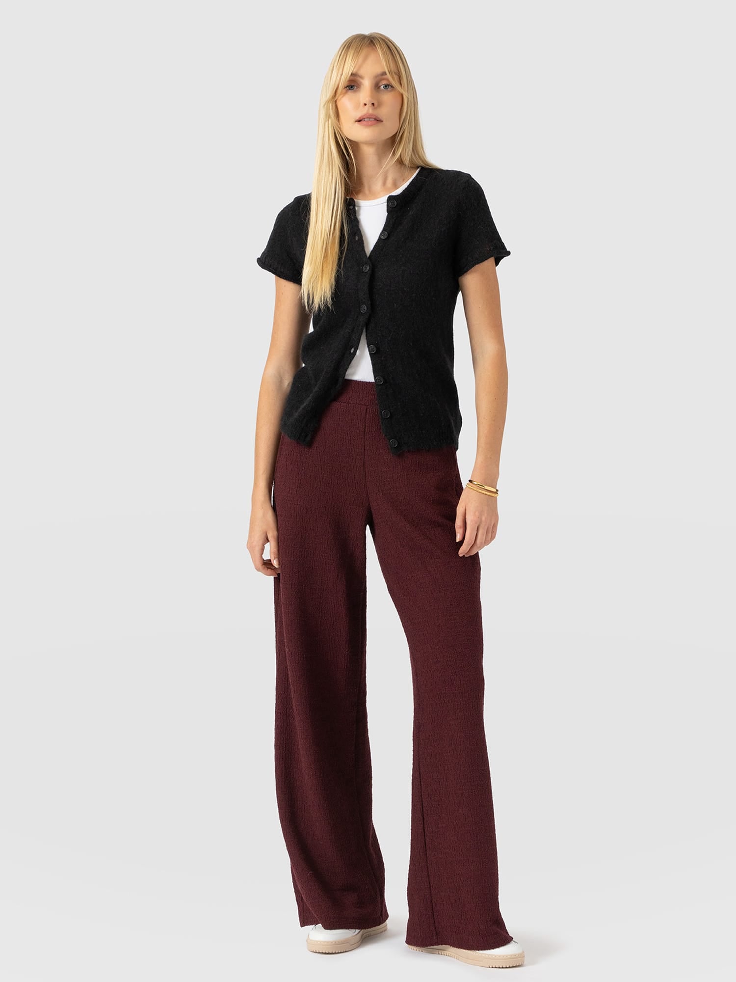 Keller Wide Leg Pant - Burgundy Boucle - Women's Pants | Saint and Sofia® USA