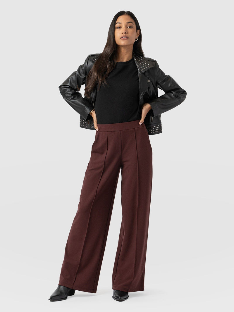 Keller Wide Leg Pant Maroon - Women's Trousers | Saint + Sofia® UK