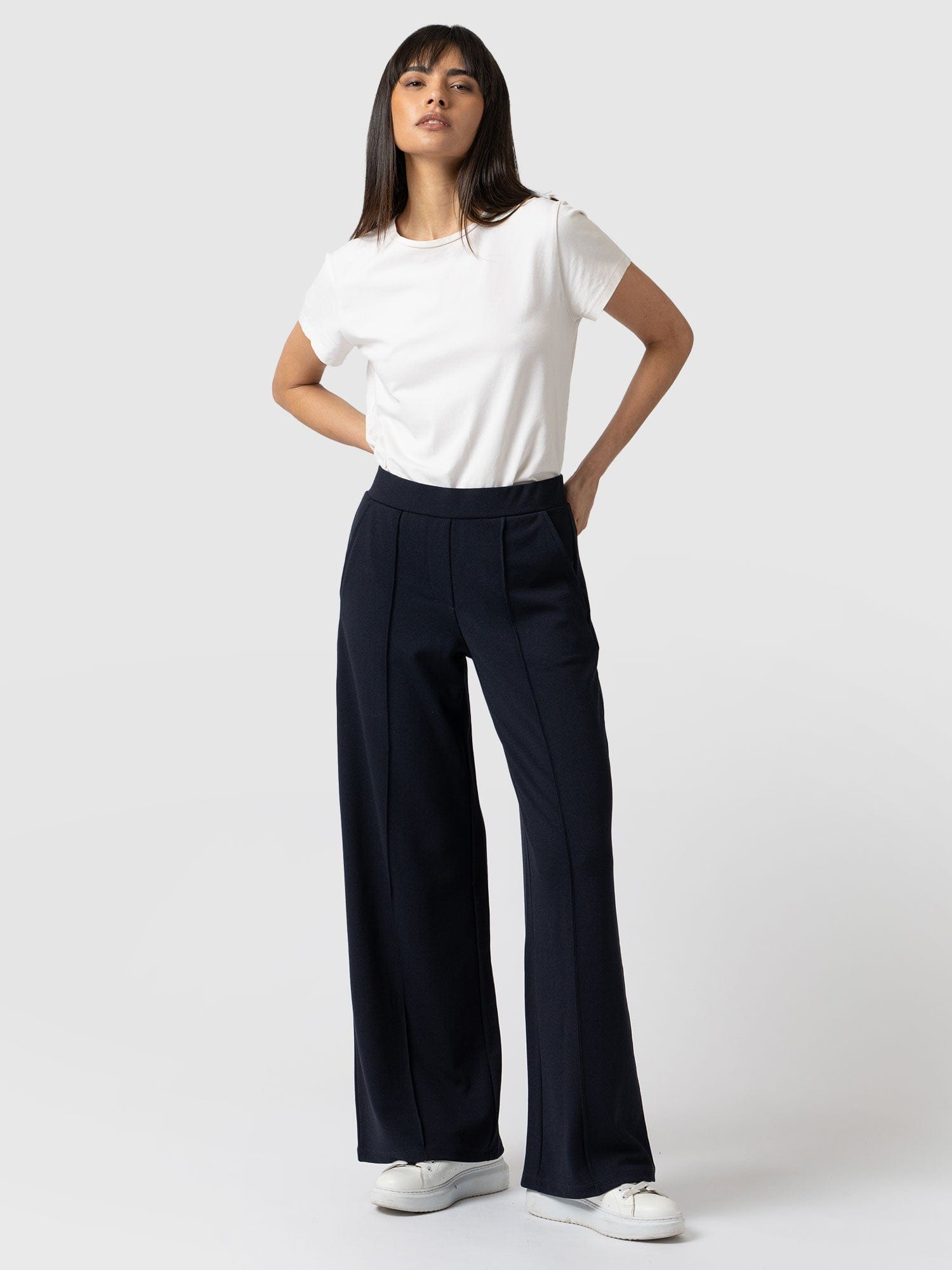 Navy Wide-leg cotton-blend trousers | Bottega Veneta | MATCHES UK