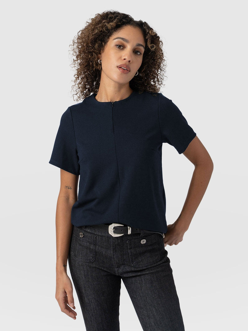 Keller Zip Up Tee Navy - Women's T-Shirts | Saint + Sofia® US