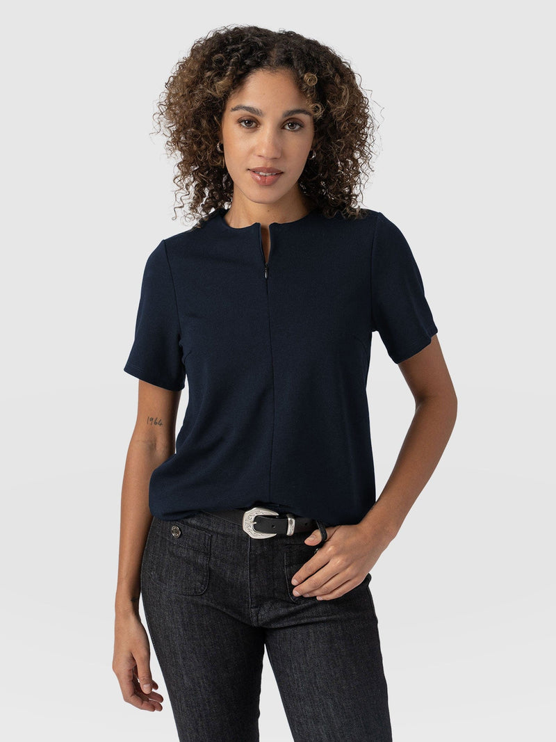 Keller Zip Up Tee Navy - Women's T-Shirts | Saint + Sofia® US