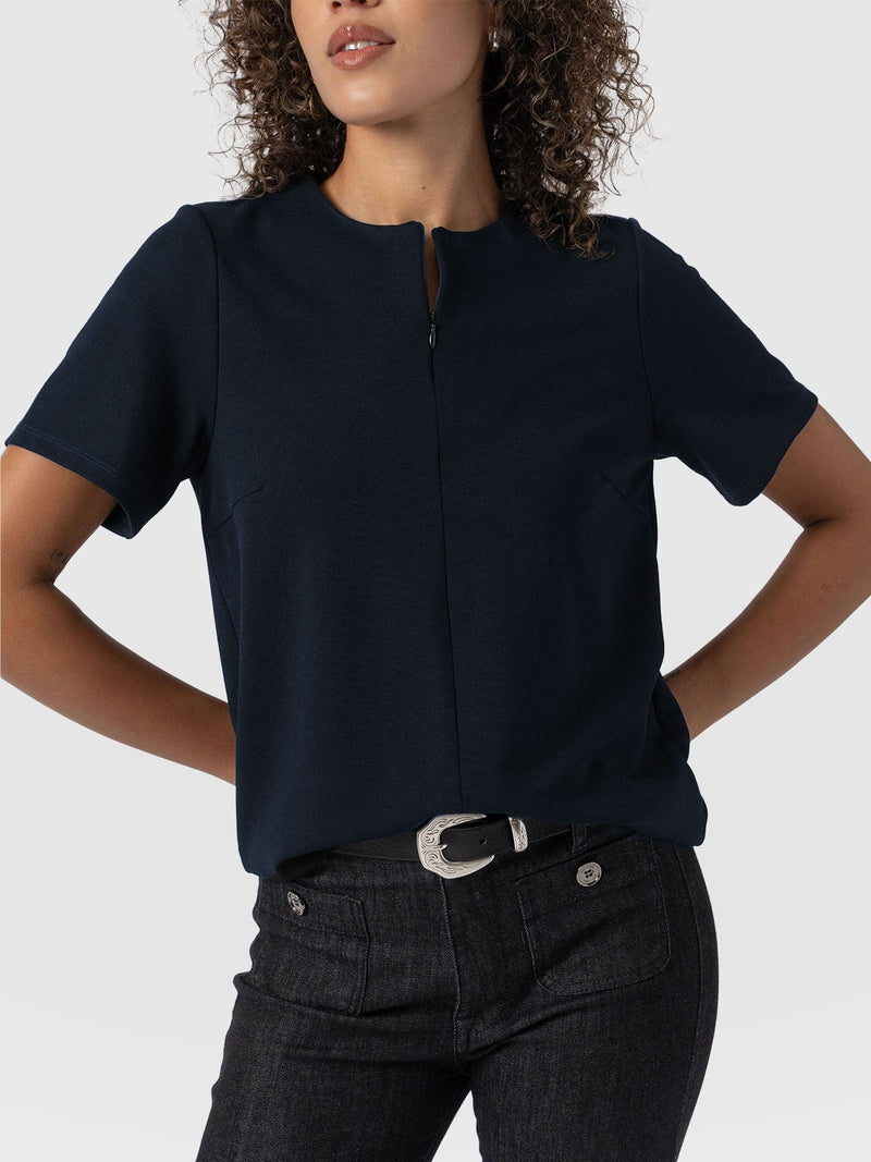 Keller Zip Up Tee Navy - Women's T-Shirts | Saint + Sofia® US