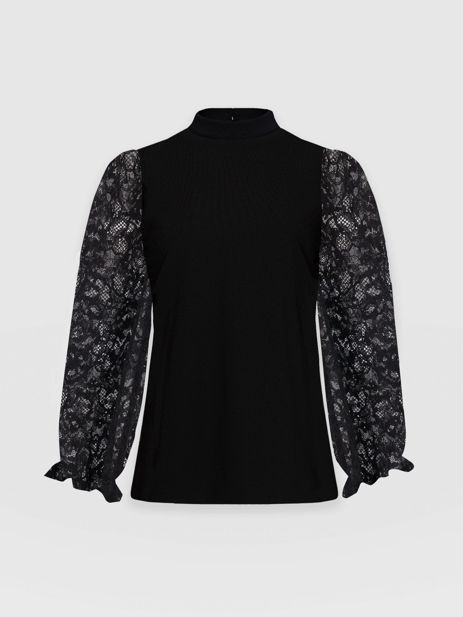 Lace Penny Puff Long Sleeve Black - Women's T-Shirts | Saint + Sofia® USA