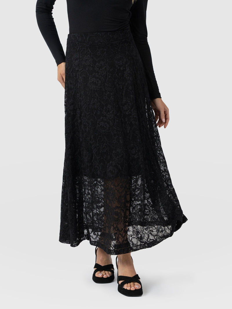 Lana A - Line Skirt - Black Lace - Women's Skirts | Saint + Sofia® USA