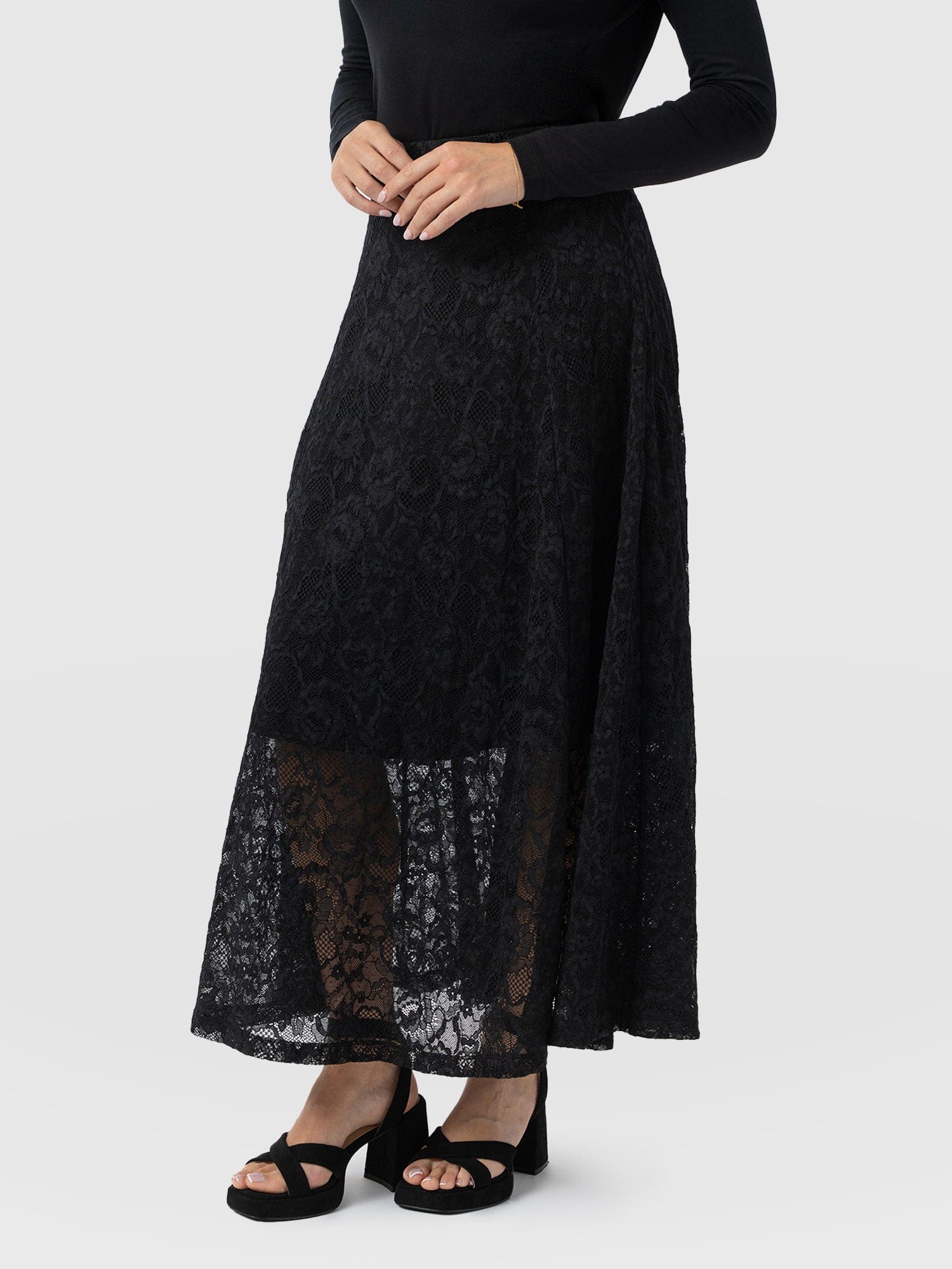 Lana A - Line Skirt - Black Lace - Women's Skirts | Saint + Sofia® USA