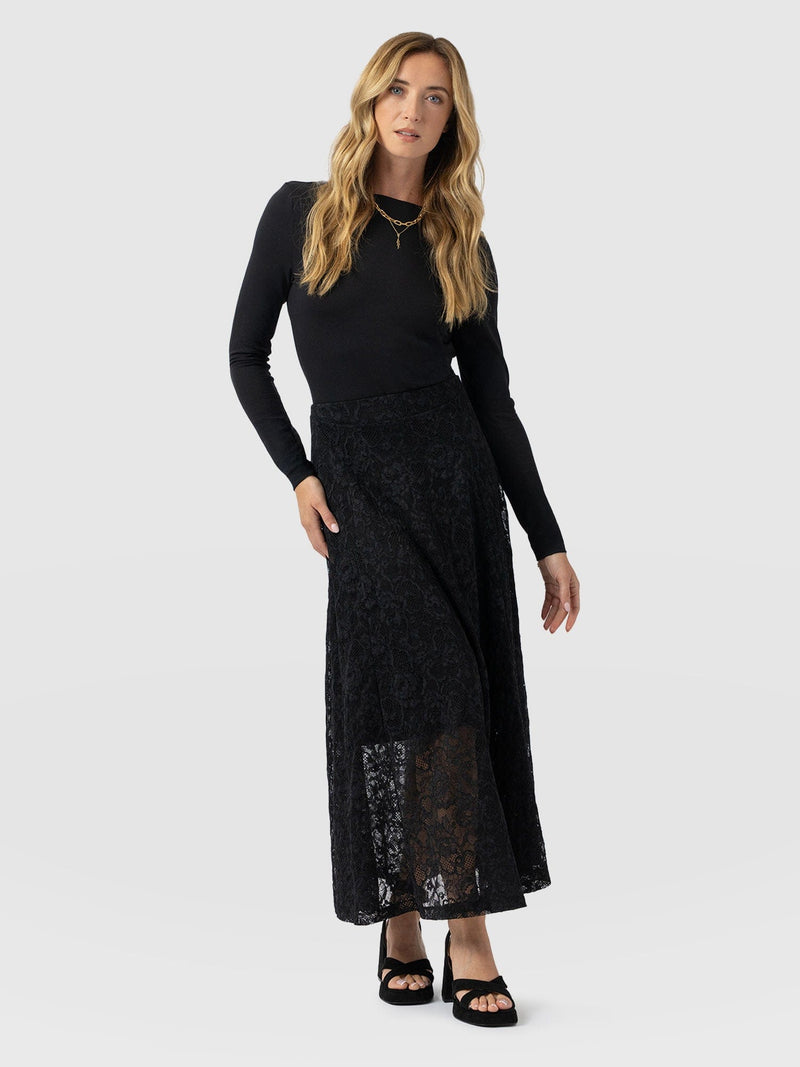 Lana A - Line Skirt - Black Lace - Women's Skirts | Saint + Sofia® USA