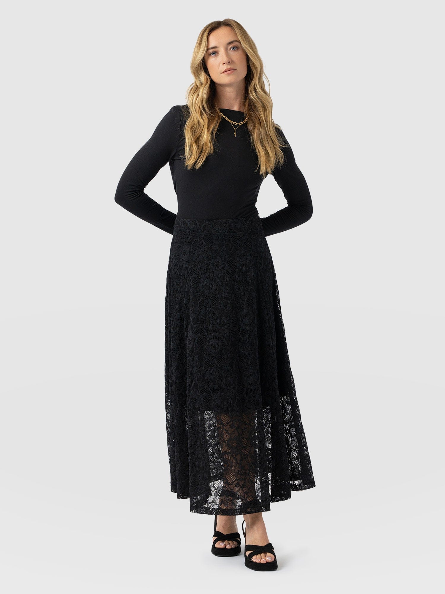 Lana A - Line Skirt - Black Lace - Women's Skirts | Saint + Sofia® USA