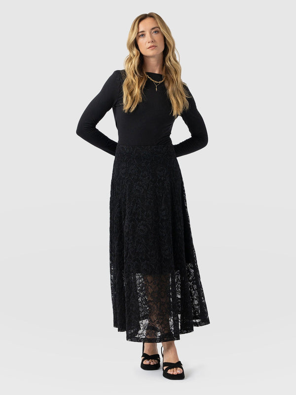 Lana A - Line Skirt - Black Lace - Women's Skirts | Saint + Sofia® USA